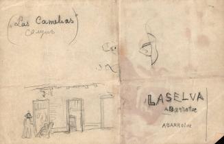 (50)  untitled [sketch, figure and doorways “Las Camelias and Laelva Abarrotoe]