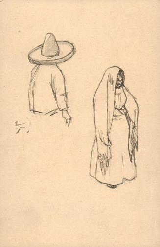 (51)  untitled [two sketches, Mexican theme, sombreros and woman wearing shawl over her head]