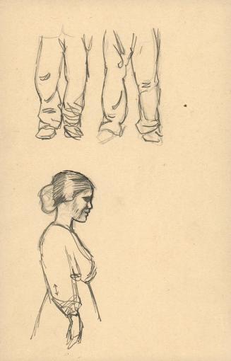 (52)  untitled [sketches, Mexican theme, woman in profile, men’s legs ]