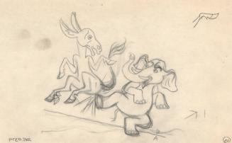 (122) untitled [sketch, elephant kicking donkey in the ass; verso upper right sketch of donkey foot]