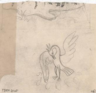 (130) untitled [sketch, bird, preening feathers; partial sketch of hooves and feet]