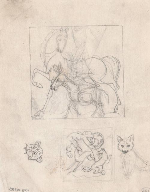 (131) untitled [sketch, horse and donkey, with other sketches]