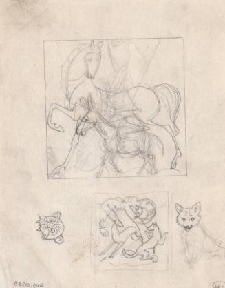 (131) untitled [sketch, horse and donkey, with other sketches]