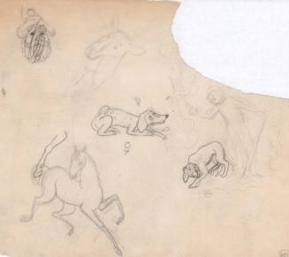 (134) untitled [two dogs being scolded and other sketches]