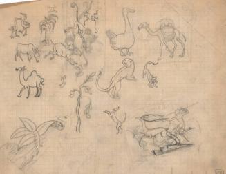 (137) untitled [various sketches of animals (monkeys, donkeys, camels, birds, cats, etc…)]