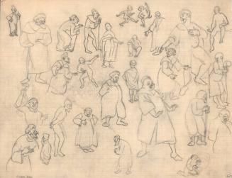 (150) untitled [various sketches, figures, monks, Middle Eastern men, Medieval peasants]