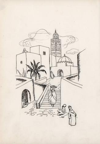 (154) untitled [sketch, Middle Eastern street scene]