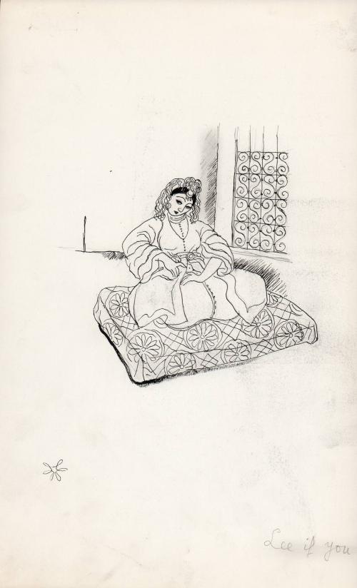 (155) untitled [sketch, Middle Eastern woman seated on cushion]