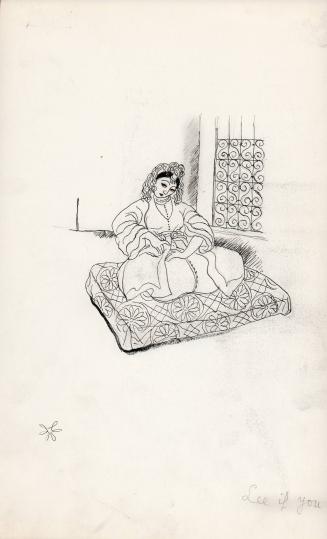 (155) untitled [sketch, Middle Eastern woman seated on cushion]