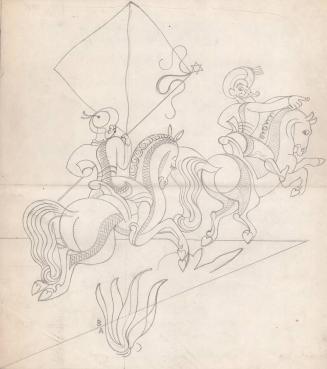 (185) untitled [sketch, two Middle Eastern attired men on horseback]