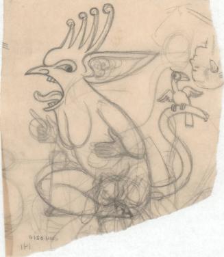 (140)  untitled [sketch, two bird characters, fanny of bird has a scary face on it]