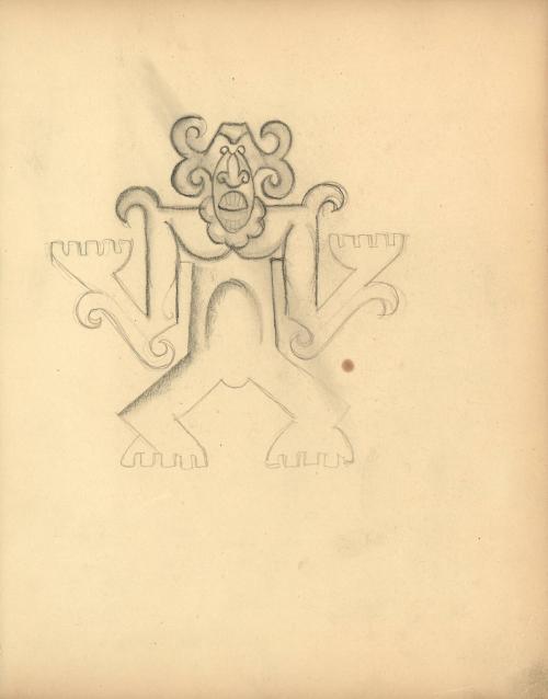 (134)  untitled [sketch, figure stylized after ancient Mexican/So. American design; verso figure sketches]