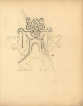 (134)  untitled [sketch, figure stylized after ancient Mexican/So. American design; verso figure sketches]