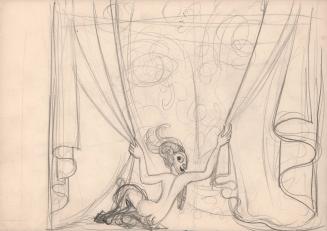 (80)  untitled [sketch, goat/human figure dangling on curtain; verso sketch]
