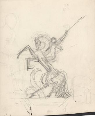 (86)  untitled [sketch, rearing horse and rider with spear]