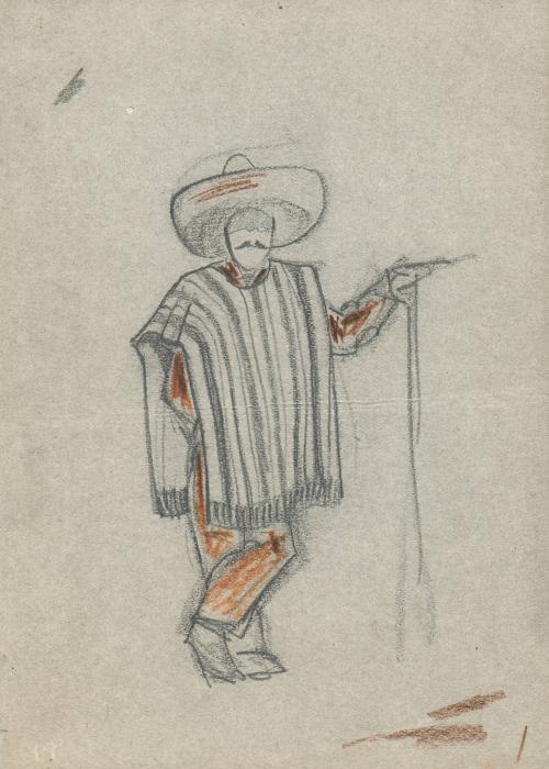 (94)  untitled [sketch, Mexican man in costume, sombrero and poncho]