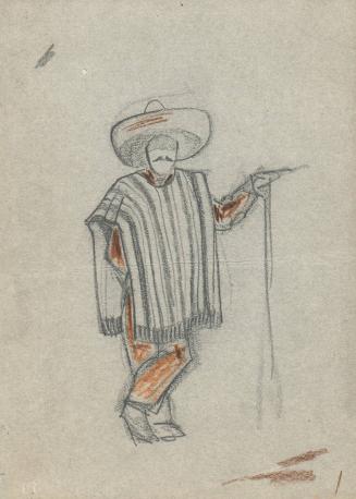 (94)  untitled [sketch, Mexican man in costume, sombrero and poncho]