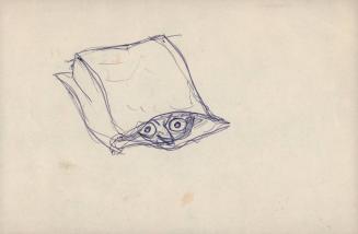 (122)  untitled [sketch, paper bag with face peering out of opening]