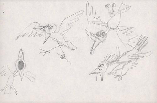 (160/8) “Strictly for the Birds”, untitled [sketch, four squawking birds]
