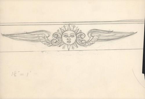 (164) untitled [sketch, sun/face with wings (angel) design for border detail]