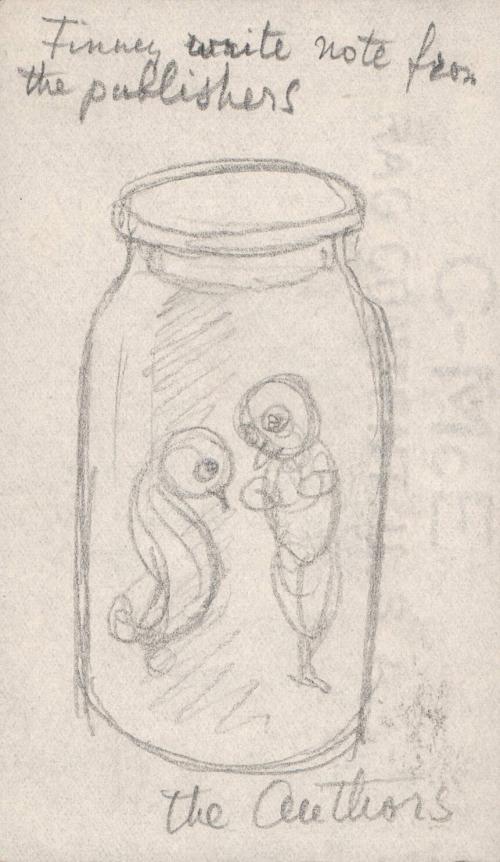 (165)  untitled [sketch, two bird/creatures in a jar]
