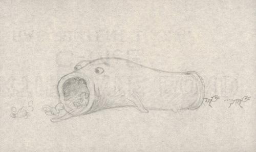 (173)  untitled [sketch, devouring worm-like creature, Today is Tomorrow. Song without words.]