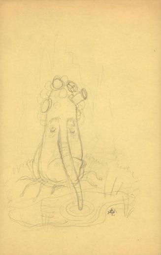 (178)  untitled [sketch, creature drinking water through trunk]