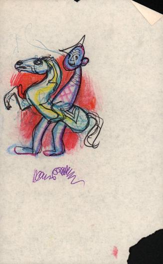 (190)  untitled [sketch, clown wearing horse around his waist]