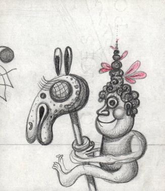 (202)  untitled [sketch, cyclops figure on stick horse; verso pencil sketch]