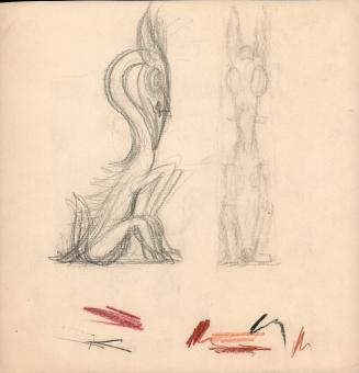 (215)  untitled [sketch, dragon/creature; verso sketch of nude]