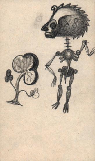 (242)  untitled [sketch, skeleton figure, shamrock (X8 on skull)]