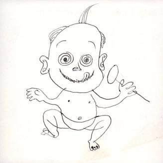 (256)  untitled [sketch, baby licking lips, holding a lollipop]