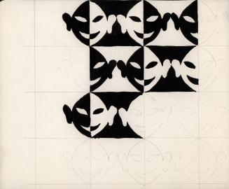 (267)  untitled [sketch, black and white checkerboard design with repeating faces]