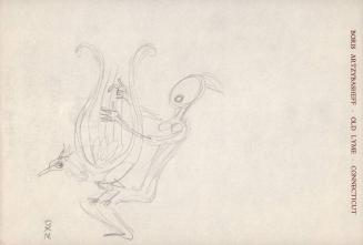 (279)  untitled [sketch, phoenix/harp being played by a woman]