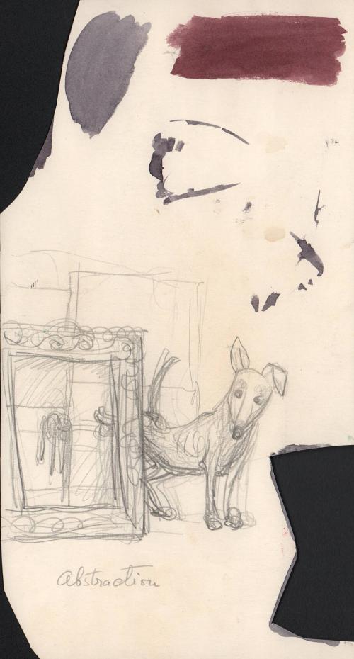 [Sketch of dog with picture frame]