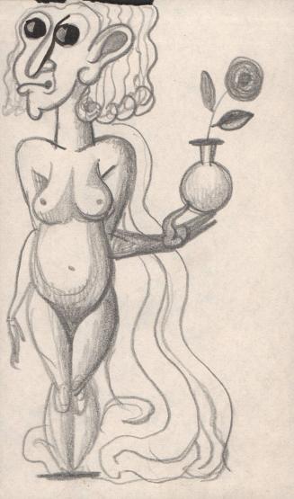 (307) untitled [sketch, nude figure holding vase with flower]