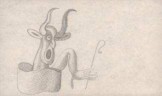 (315) untitled [sketch, devil creature with shepherds crook; verso pencil sketch of head]
