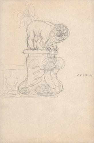 (320) untitled [sketch, creature crouched on all fours on top of pedestal]