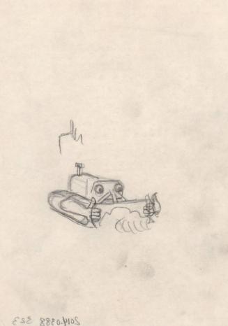 (323) untitled [sketch, bull dozer/plow with eyes and hands]