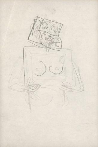 (324) untitled [sketch, female figure with cash register head]