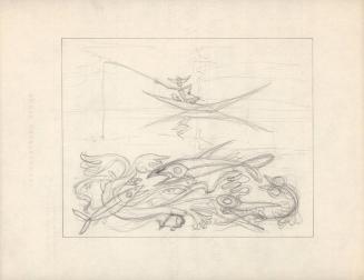 (337) untitled [sketch, fish and fisherman in boat; verso, circles]