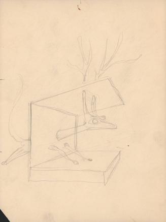 (340) untitled [sketch, antlered creature mounted in a box; verso: horse head]