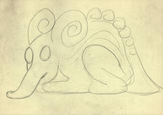 (347) untitled [sketch, crouching elephant/stegosaur-like critter]