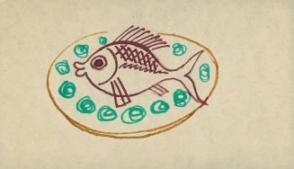 untitled [sketch in colors, fish on platter]
