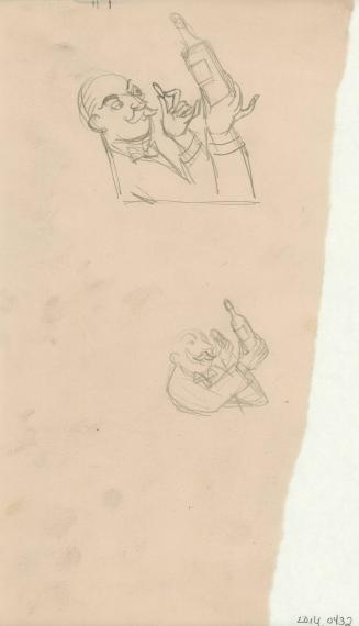 untitled [two sketches of a gentleman examining wine bottle label]