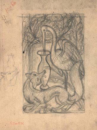 (4) untitled sketch [fox and stork with vase]