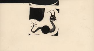(7) untitled [rattlesnake-like creature with demon face with horns and black circle shaped body]