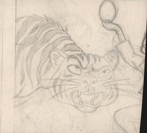 (13) untitled [tiger with hand balancing/holding an egg shaped object]