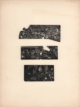 (34) untitled [three sample block prints of mark making]