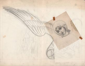 (64) untitled [sketch, 2 pieces; (a), smaller, head study of angel; (b) wings and suggestion of a torso]